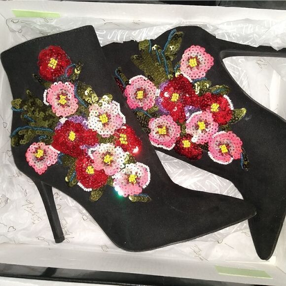 NIB 7.5 embellished black boots with sequins - Picture 12 of 14